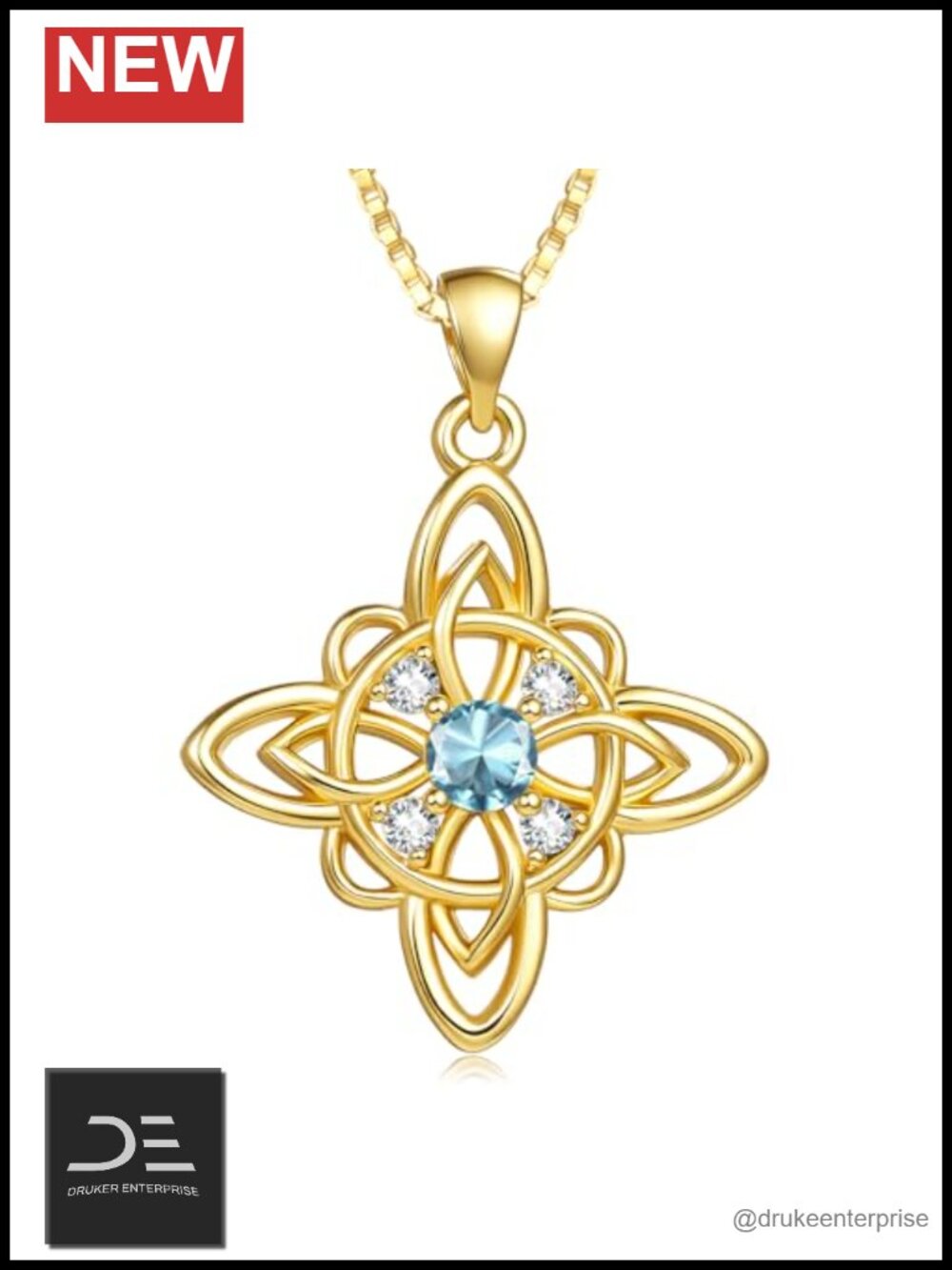 14K Gold Plated Witches Knot Pendant Necklace Celtic Protection Amulet
